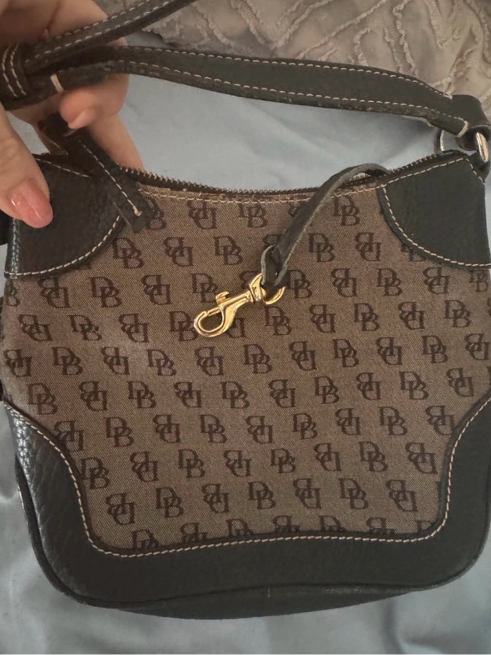 Dooney & Bourke Brown Monogram Shoulder Bag with Black Trim